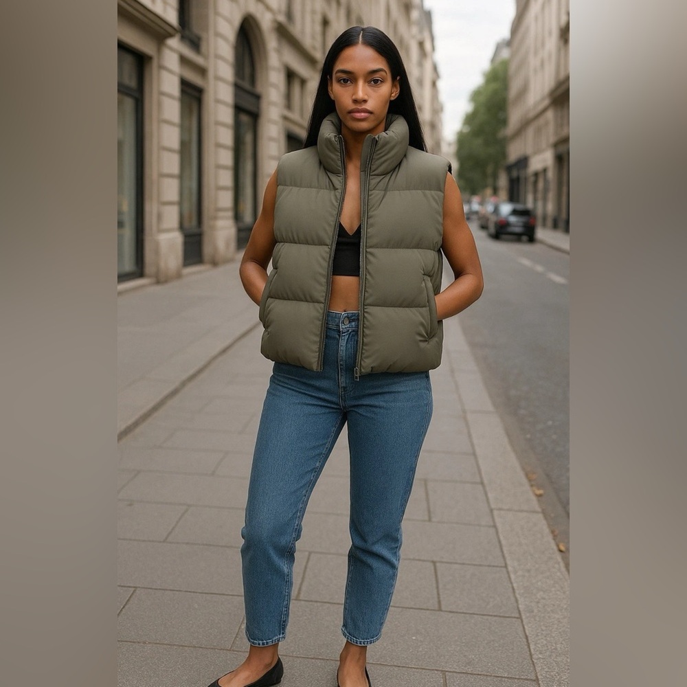 Zara cropped quilted vest Khaki WATER WIND PROTECTION QUILTED  $129 worn once